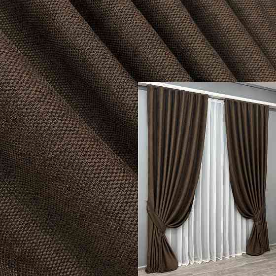 Комплект готових штор VR-Textil Льон Grand Linen № 2026ш Коричневий 150х300см 2 шт (33-1025) Київ