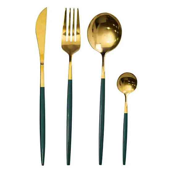 Набор столовых приборов 24 предмета столовый набор на 6 персон Золотистый с зеленым HP-20-48 Киев