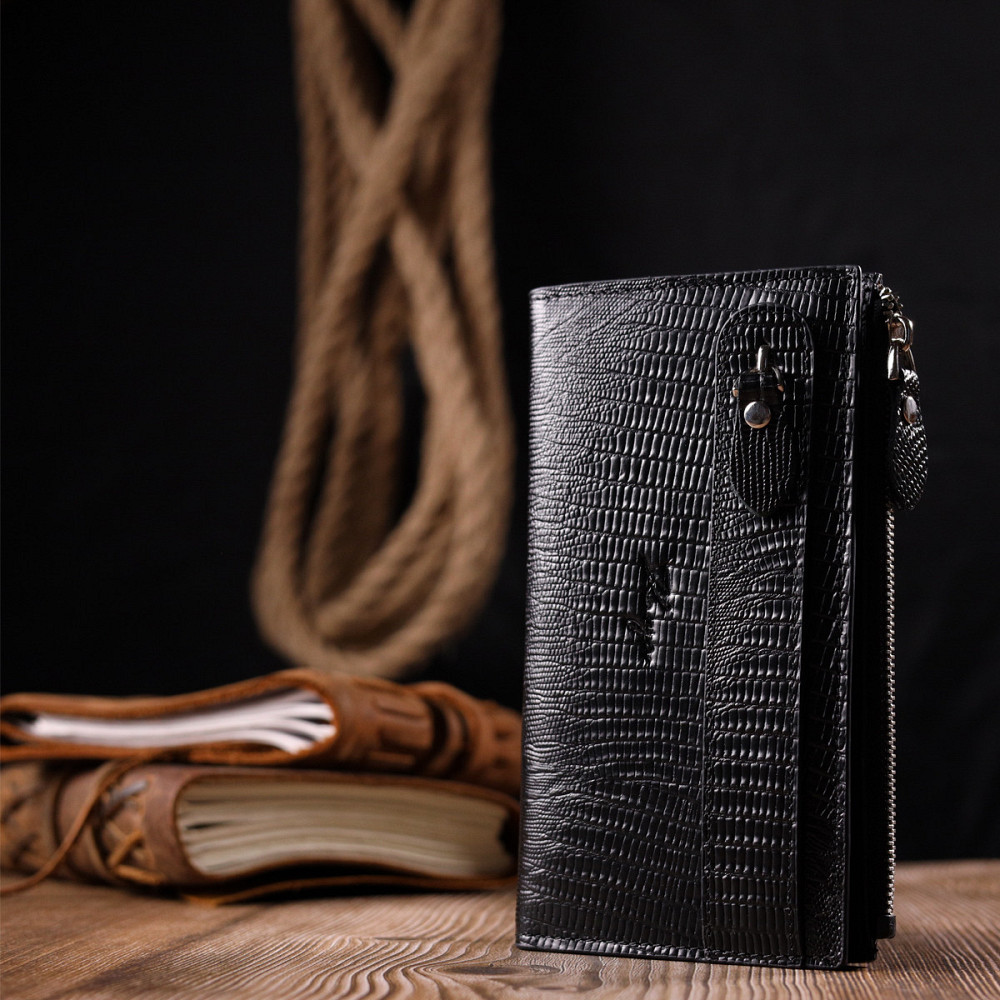 Современный складной бумажник из натуральной фактурной кожи KARYA 21129 Черный Киев - изображение 9