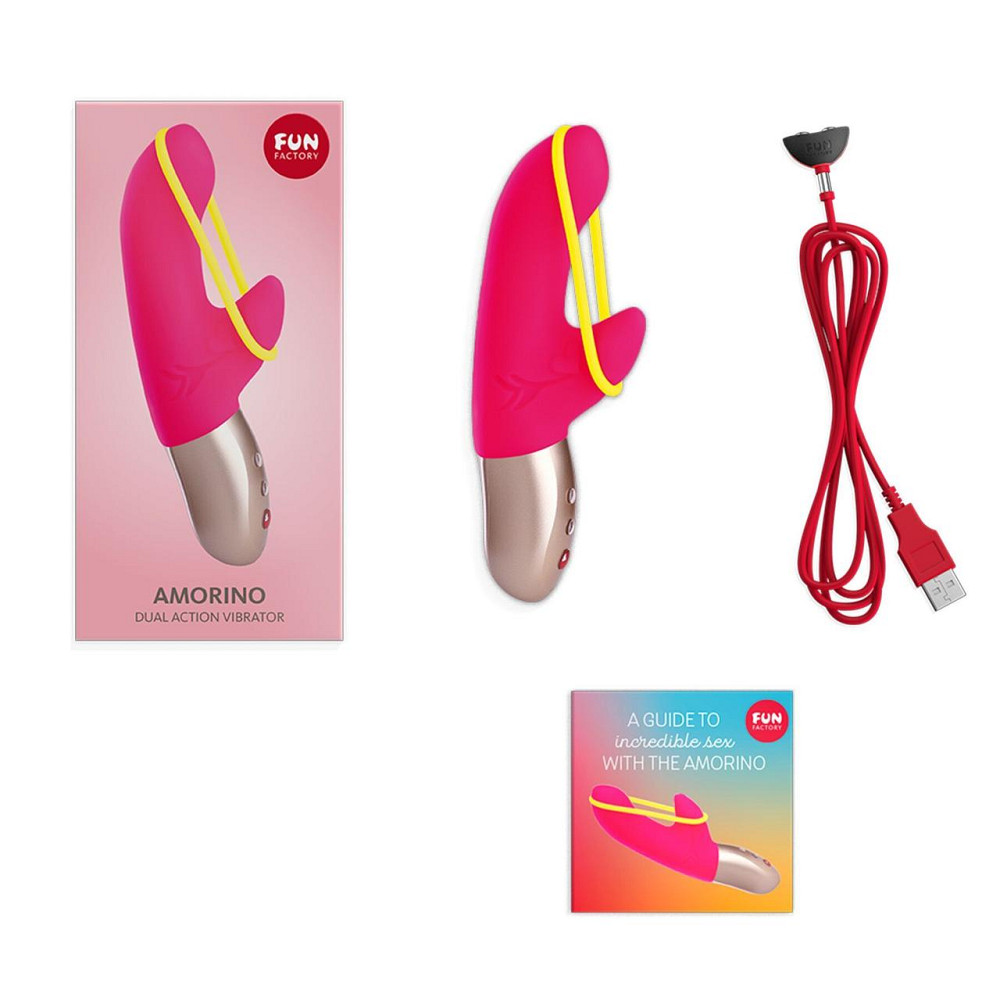 Мінівібратор-кролик зі стимулювальною стрічкою Fun Factory AMORINO pink/neon yellow (м'яте паковання!!!) Sex Aura Київ - фото 5
