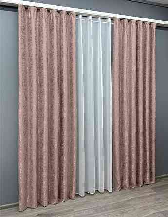 Комплект штор VR-Textil Лен Мрамор 150х270 2шт и Тюль 600х270 1716ш-1276т Пудровый с белым 71-012/5 Киев