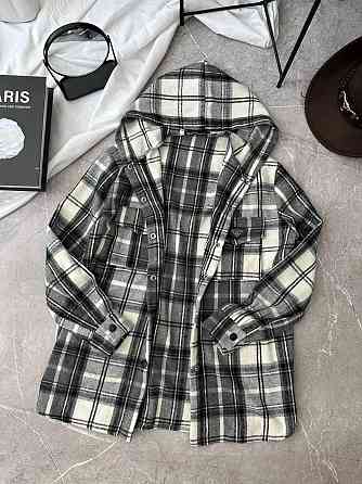 Жіноча повсякденна сорочка в клітинку з капюшоном турецький кашемір Сірий, 42/46 Одеса