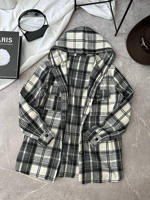 Жіноча повсякденна сорочка в клітинку з капюшоном турецький кашемір Сірий, 42/46 Одеса - фото 1