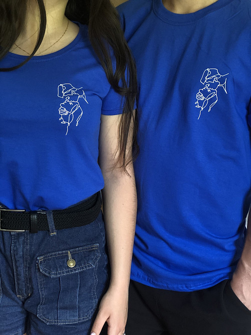 Парні футболки для закоханих хлопця і дівчини з АРТ- ПРИНТОМ ЛІЦА Сірий Чернівці - фото 1