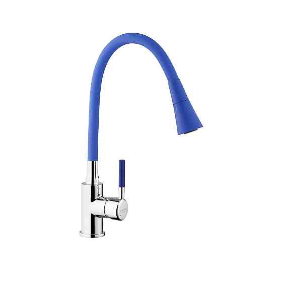 Смеситель для кухни с гибким изливом Kroner KRM Kuche - C132BLE хром/синий Киев