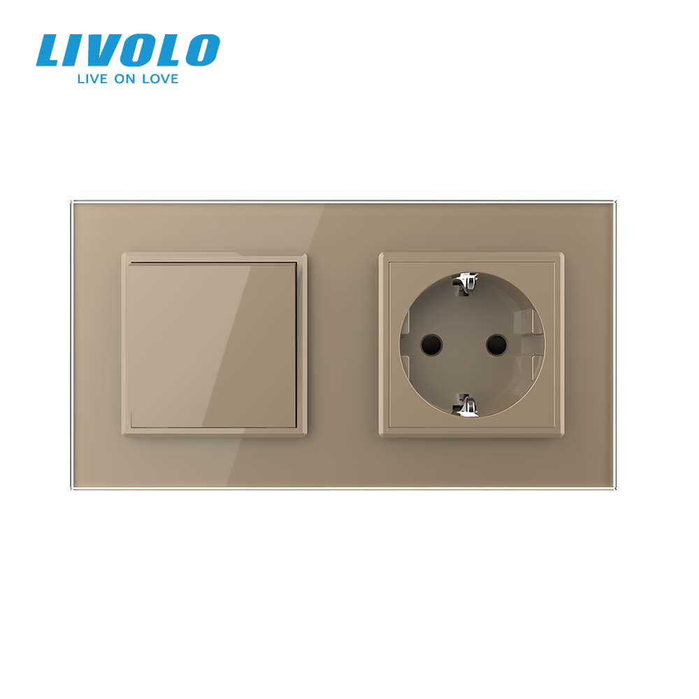 LIVOLO Одноклавішний вимикач з розеткою Livolo золотий скло (VL-C7C1EUK1-13) Коломия - фото 8