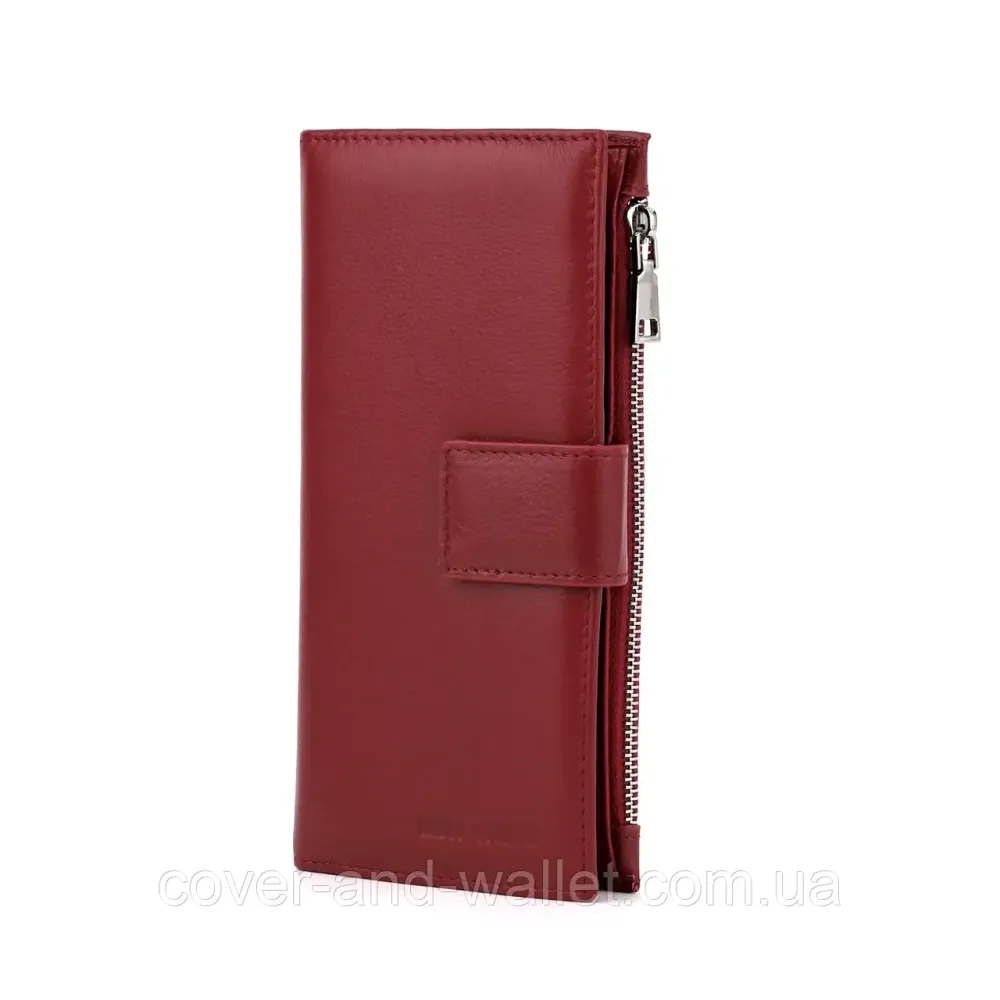 Бордовий жіночий купюрник з натуральної шкіри на магнітах і блискавці Marco Coverna 0134 Київ - фото 1