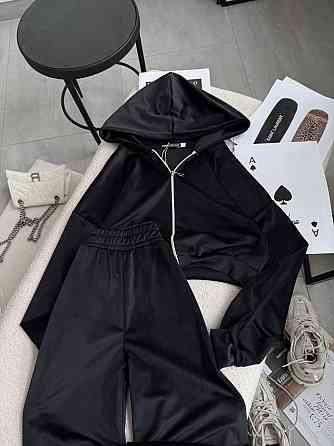 Женский стильный прогулочный костюм двойка: кофта и штаны в спортивном стиле велюр Черный, 42/44 Одесса
