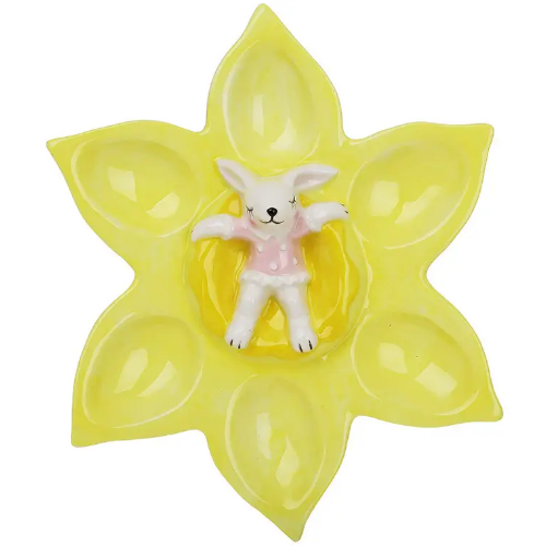 Підставка керамічна для 6-ти яєць Квітка із зайчиком, 22.1*20.3*4.7, колір - жовтий Житомир - изображение 2