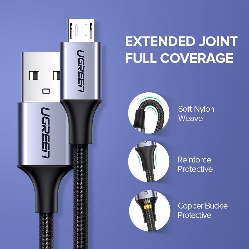 Кабель Micro USB Ugreen US290 60403 5V/2A для заряджання та передавання даних (Сірий, 3 м) Миколаїв - фото 3