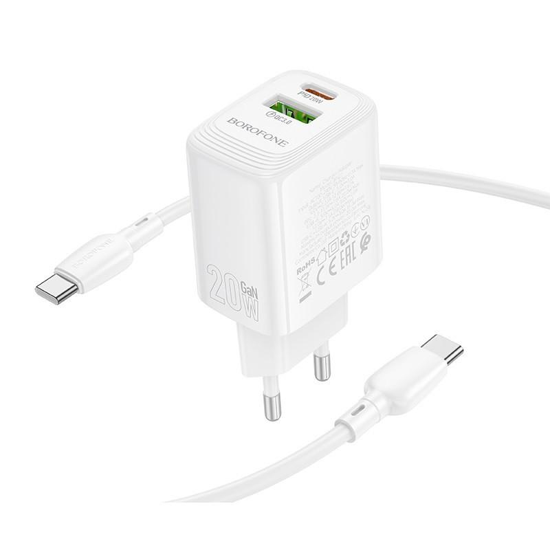 Мережевий зарядний пристрій BOROFONE BN27 Fuente PD20W+QC3.0 charger (EU) White Одеса - фото 5