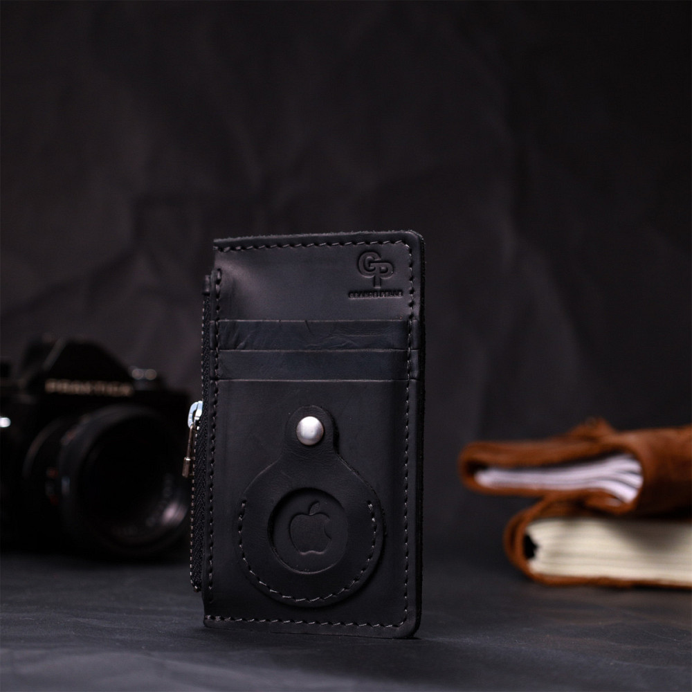 Вертикальний картхолдер з утримувачем для Apple AirTag з натуральної шкіри GRANDE PELLE 11626 Чорний Київ - фото 5
