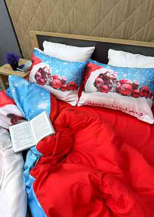 Комплект постільної білизни Фланель, Євро 200х220 з Різдвяним (Новорічним) принтом (88-203) Київ
