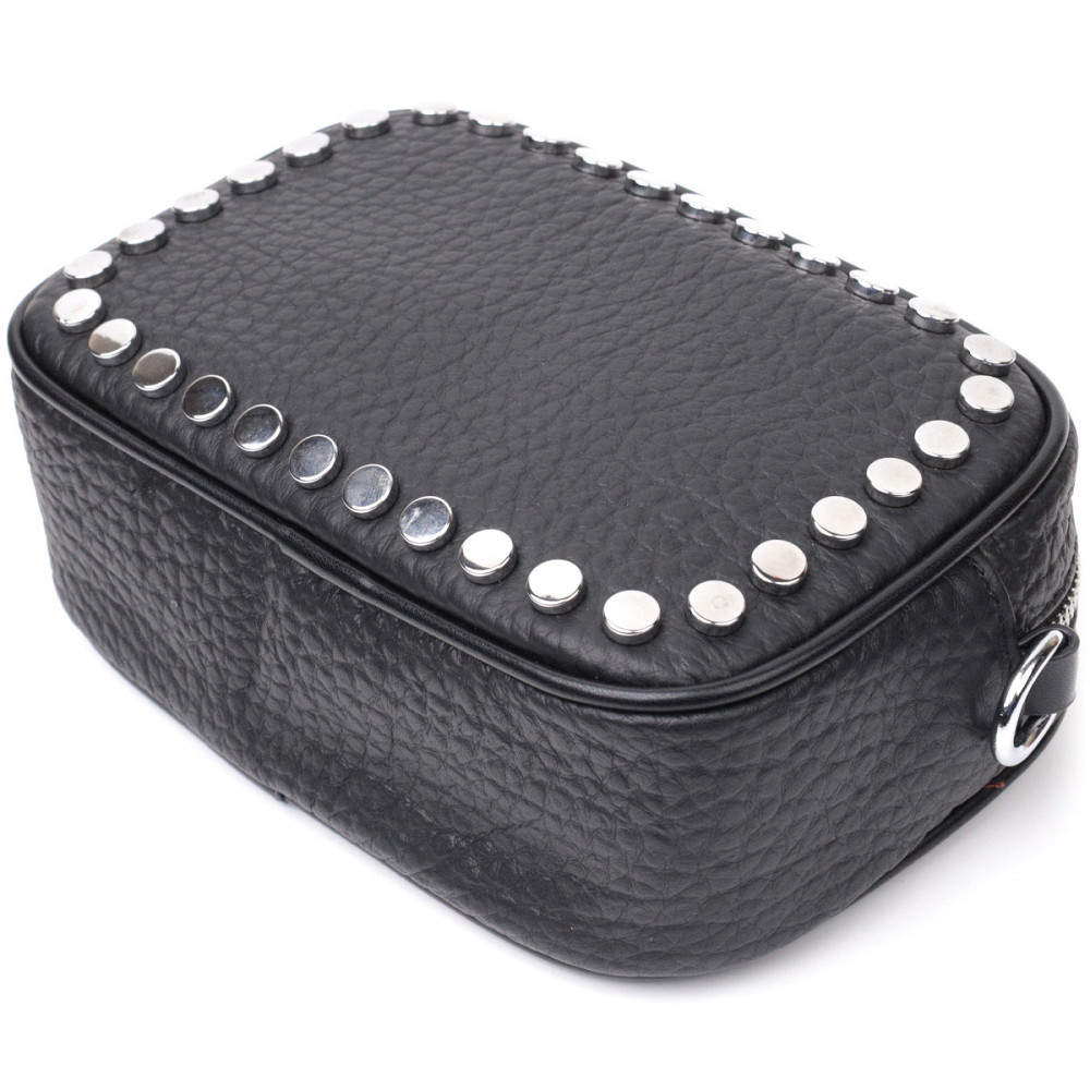 Стильна сумка декорована металевими кнопками з натуральної шкіри Vintage 22333 Чорна Київ - фото 5