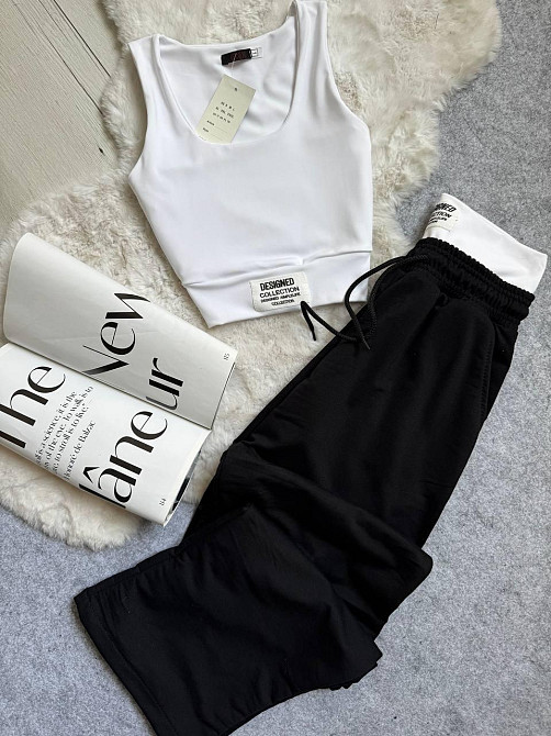 Жіночий прогулянковий костюм-двійка: топ і штани двонитка + мікродайвінг Чорний, 46/48 Одеса - фото 7