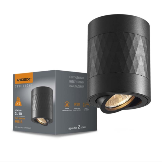 LED Світильник накладний під лампу GU10 чорний +чорна призма VL-SPF04A-BPB Videx Житомир - изображение 1