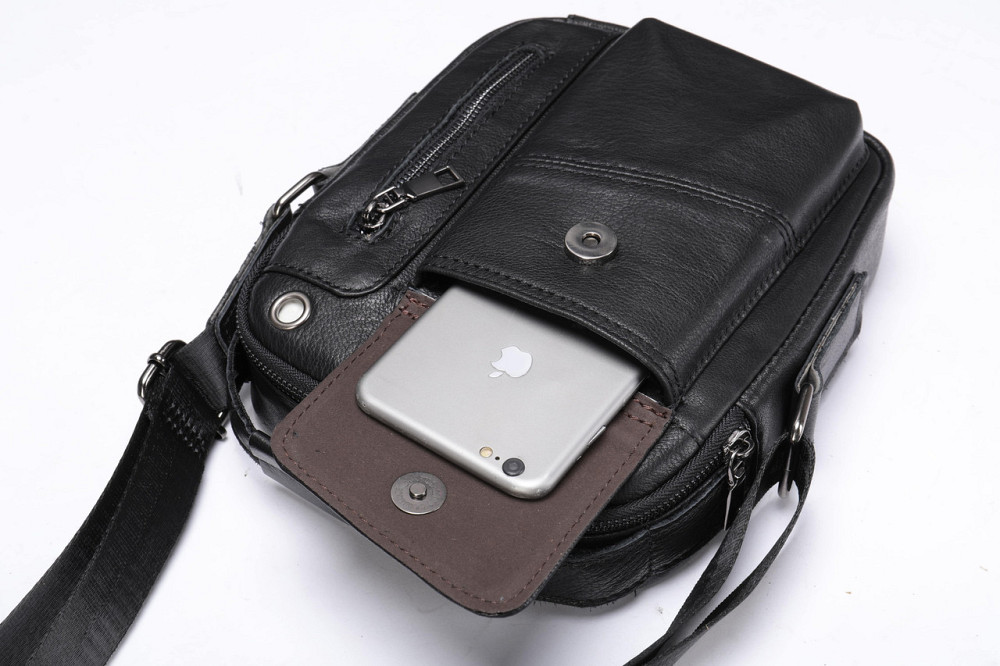 Вертикальна чоловіча сумка в щільній шкірі Чорна (Vintage) Київ - фото 10