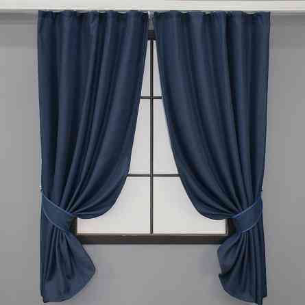 Комплект коротких штор VR-Textil Льон-блекаут Льон Мішковина № 1360ш Темно-синій 130х170см 2 шт (35-0104) Київ