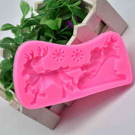 Молд новогодний Олени и Дед Мороз 130 на 70 мм розовый Киев