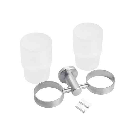 Склянка подвійна з тримачем для зубних щіток Kroner KRP Edelstahl Klassisch - ESG3708 сатин/білий Київ