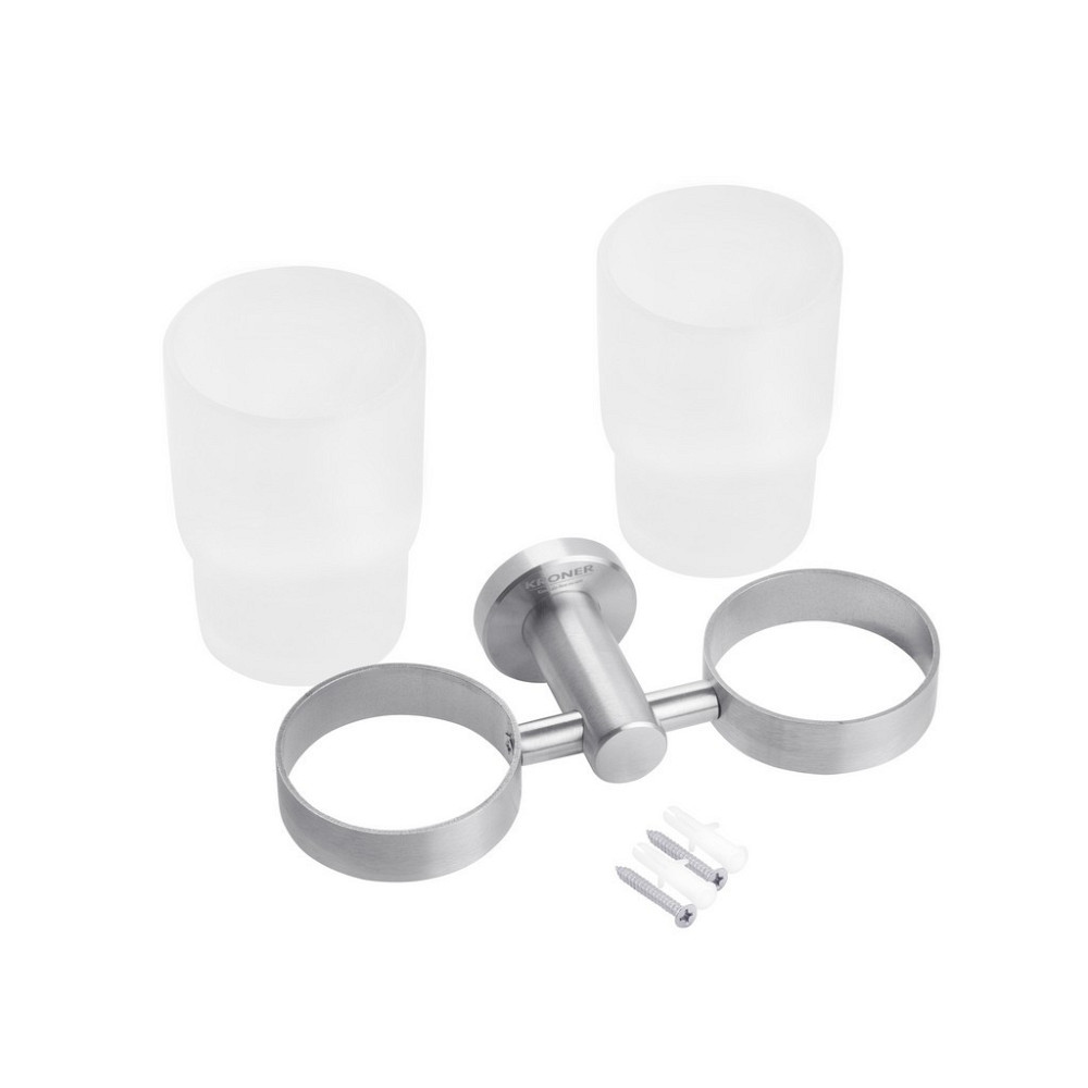 Стакан двойной с держателем для зубных щеток Kroner KRP Edelstahl Klassisch - ESG3708 сатин/белый Киев - изображение 3