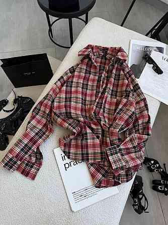 Жіноча класична сорочка в карту оверсайз крою костюмний тіар Жовтогарячий Одеса