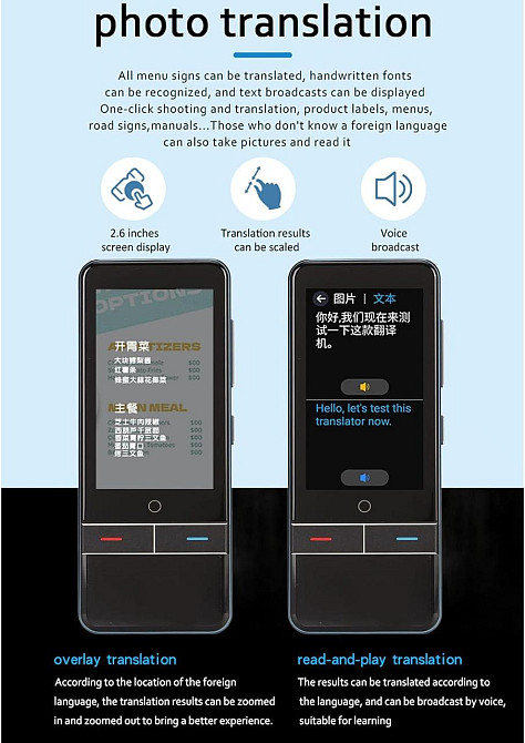 Портативний перекладач Jectse F6 з підтримкою 139 мов, сенсорним екраном, AI переклад, голосовий і фото переклад Київ - фото 9