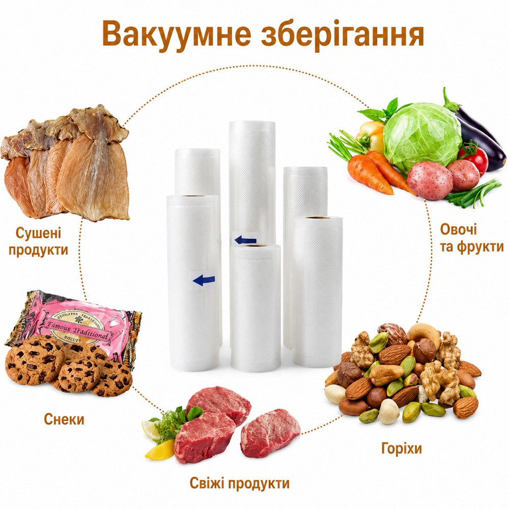 Вакуумные пакеты рулон для вакууматора для хранения продуктов рифленая пищевая плёнка, 1 рулон, 5м, ширина 30 см Каменец-Подольский - изображение 3