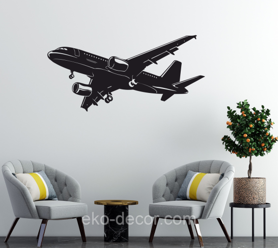 Декоративное настенное Панно «Самолет», Декор на стену 70*33 см, Черный Киев