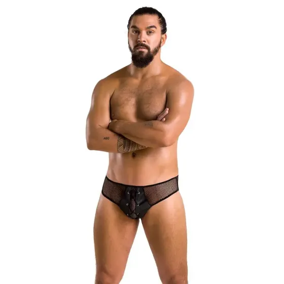 Чоловічі труси зі шнурівкою Passion 035 SLIP RICHARD S/M Black, екошкіра, сітка Львів
