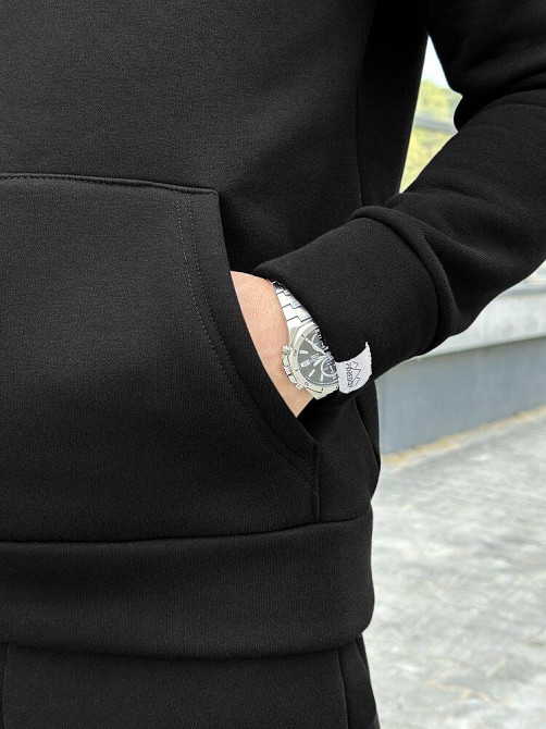 Теплое мужское худи на флисе с капюшоном чёрное Pobedov 008 ЗИМА Киев - изображение 4