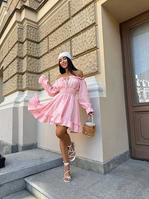 Женское летнее романтичное мини платье натуральный муслин Розовый, 42/44 Одесса - изображение 3