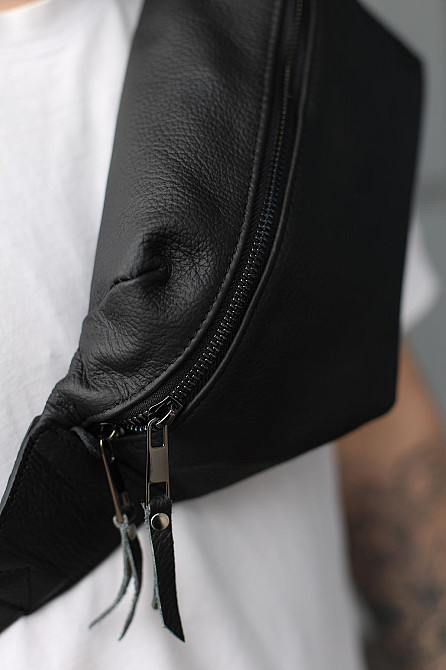 Бананка із натуральної шкіри, шкіряна сумка на пояс SKILL Taller (Чорна) Суми - фото 8