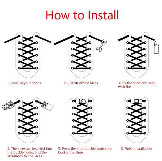 Еластичні шнурки без зав'язок з металевими застібками Чорний Сміла