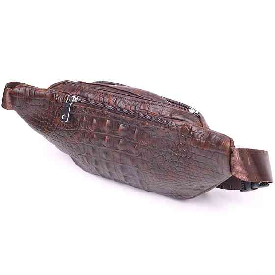 Модная поясная сумка из натуральной кожи с фактурой под крокодила Коричневая (Vintage) Киев