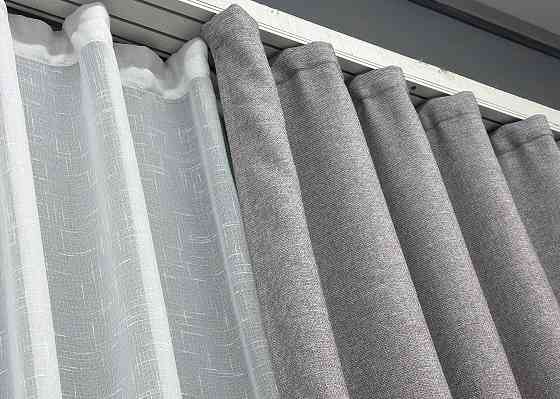 Шторная ткань премиум класса лен фактурный, коллекция «ELEMENTA» цвет светло-серый 1866ш Киев