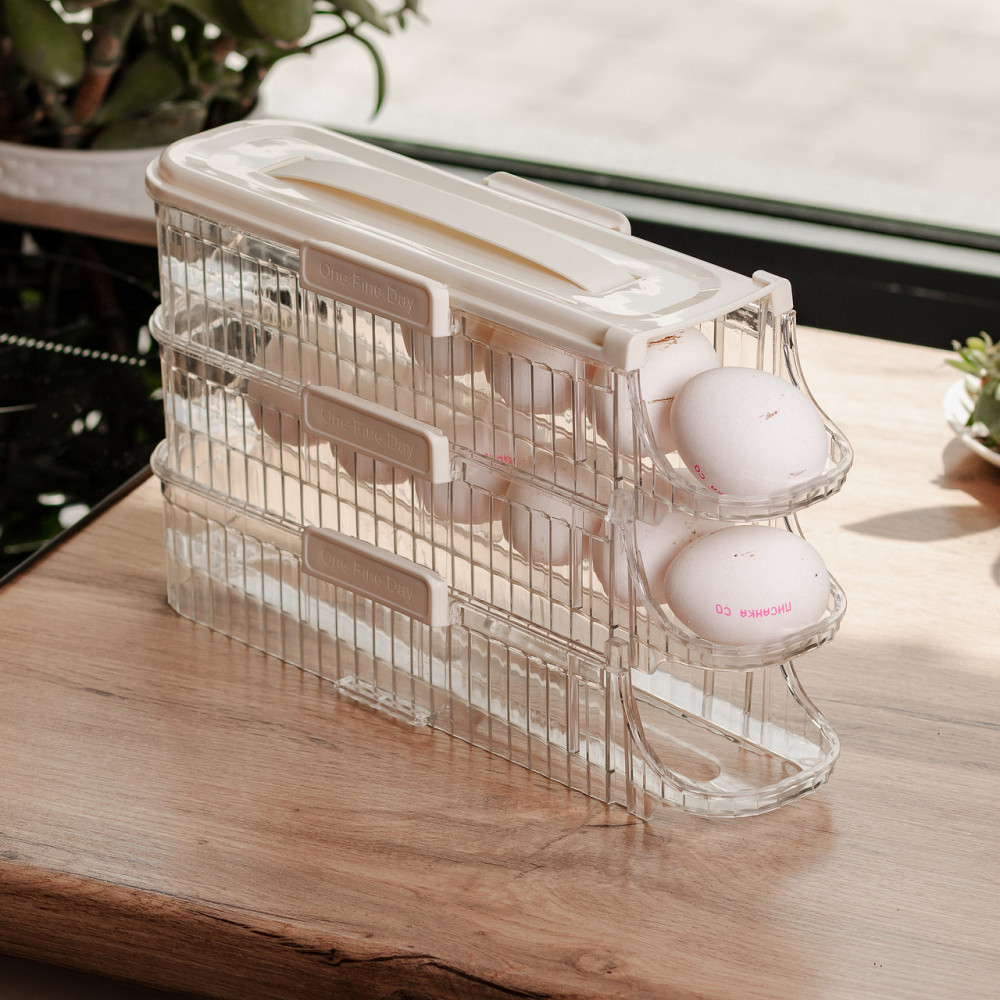 Yiwu Лоток для яєць у холодильник на 3 яруси 32х10х18.5 см Бежевий HP-27-15 Коломыя - изображение 3