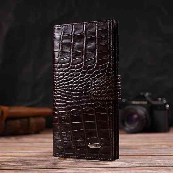 Стильний гаманець для чоловіків з натуральної шкіри з тисненням під крокодила CANPELLINI 21915 Коричневий Київ