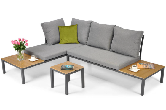 Комплект садових меблів LAGOS (кутовий диван + столик) зі сталі, з подушками, Сірий (Польща) Київ