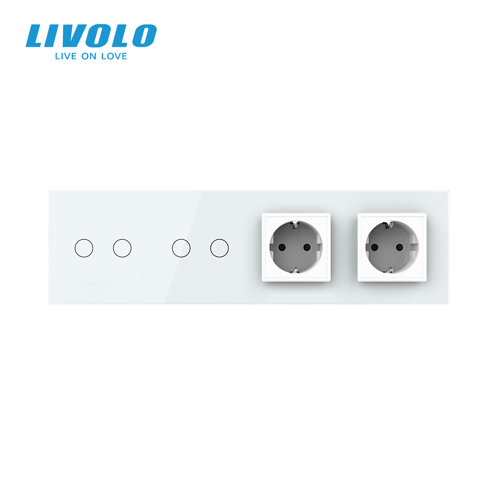 LIVOLO Сенсорний вимикач 4 сенсора (2-2) 2 розетки Livolo білий скло (VL-C702/C702/C7C2EU-11) Коломия - фото 7