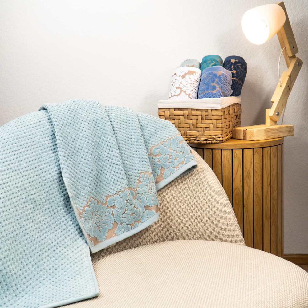 Набор махровых полотенец 2шт 50x90см, 70x140см Damask Премиум качества Жаккардовое с велюром 550г/м2 (Мятный) Сумы - изображение 2