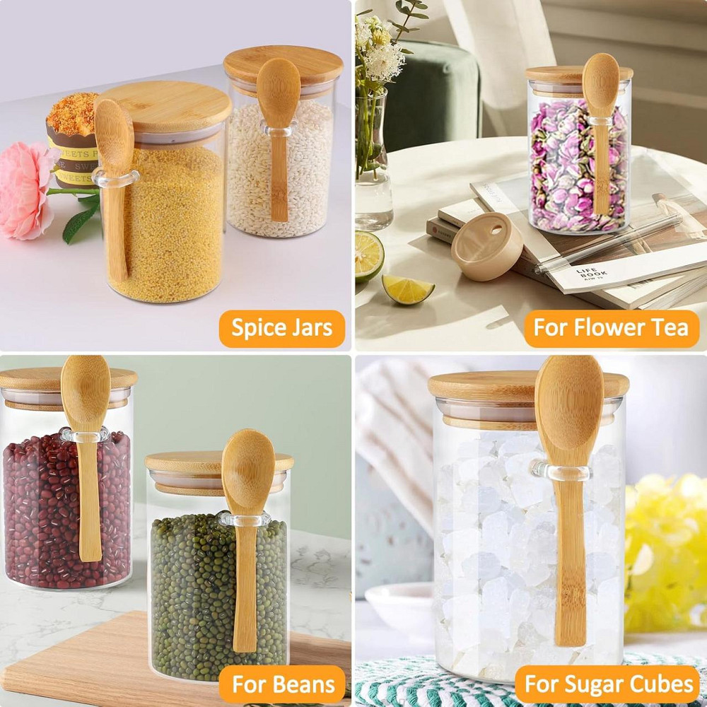 Банки для зберігання набір 4 шт 500 мл скляні ємності з ложкою кришкою наклейками для кухні чаю кави круп горіхів сухих продуктів Київ - фото 4