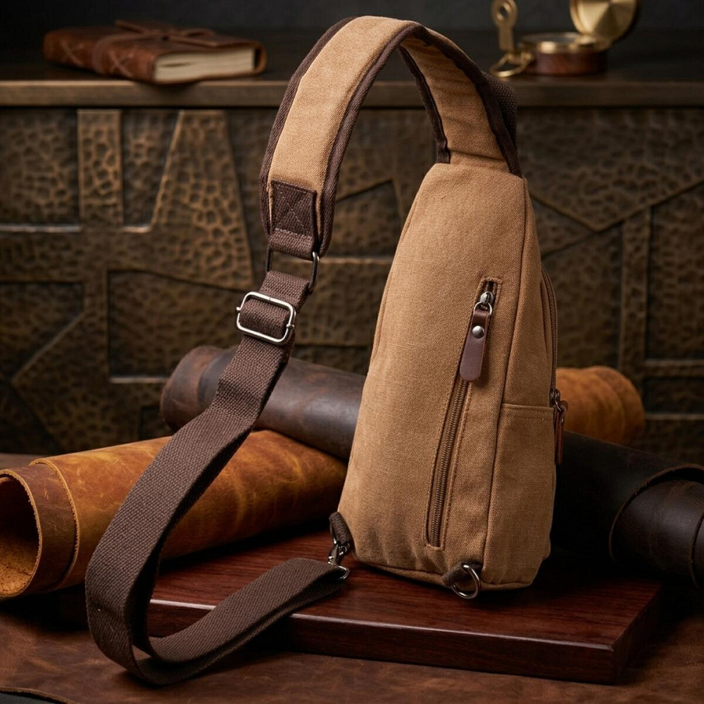 Практична чоловіча сумка через плече з USB кабелем текстильна 21222 Vintage Коричнева Київ - фото 13