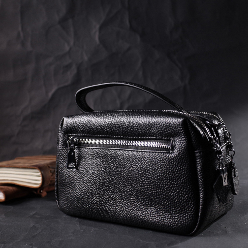 Сумка прямоугольная для женщин на два отделения из натуральной кожи Vintage 22343 Черная Киев - изображение 10