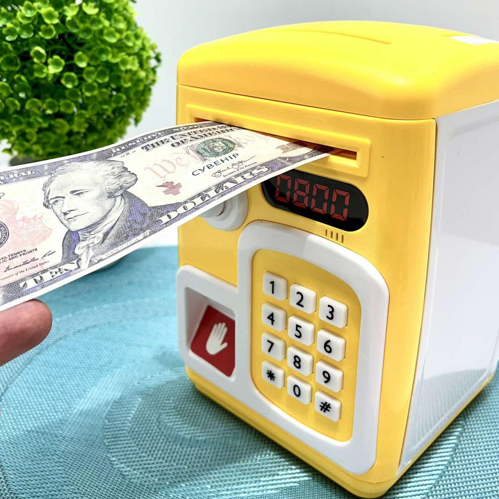 Сейф-скарбничка дитяча зі сканером відбитка пальця та кодовим замком затягує купюри звук підсвічування Жовтий (MK 5411) Чернігів - фото 5