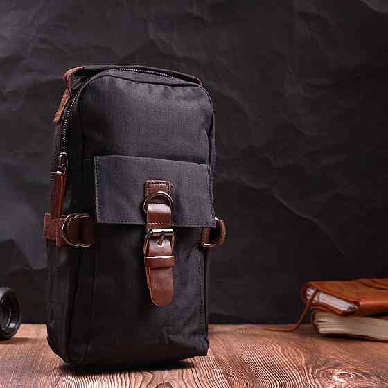 Незвичайна плечова сумка для чоловіків із щільного текстилю Чорний (Vintage) Київ