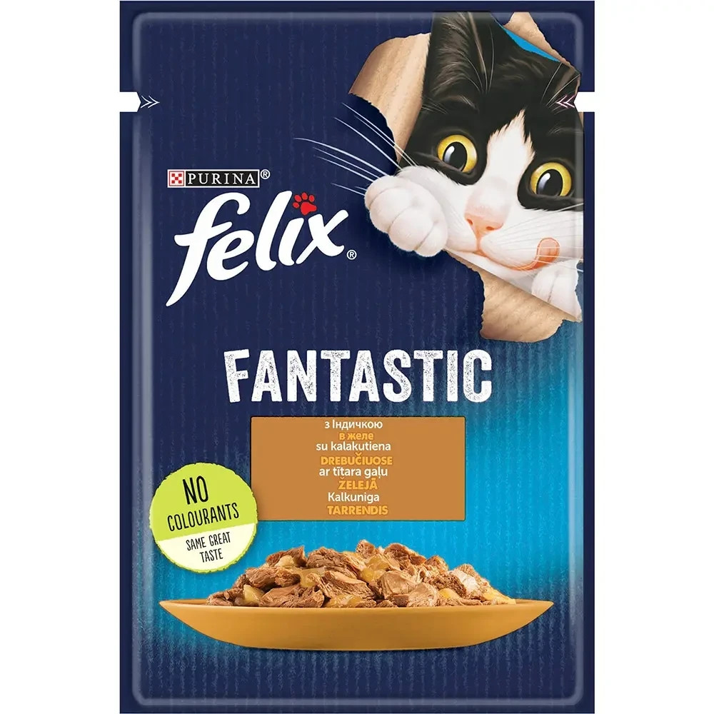 Вологий корм FELIX Fantastic для дорослих котів, шматочки в желе, з індичкою, 85 г Київ - фото 1