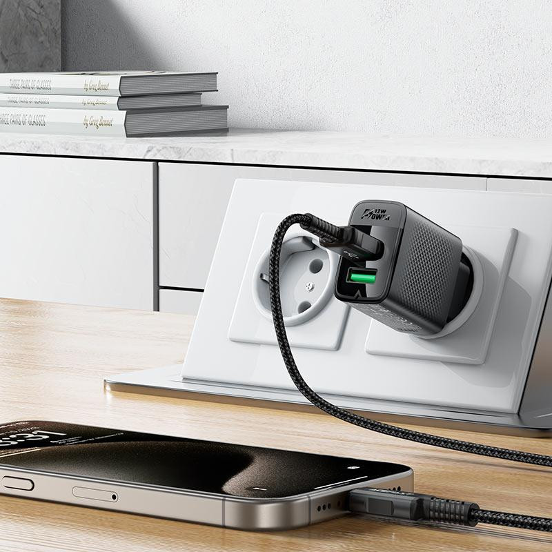 Сетевое зарядное устройство ACEFAST A86 12W (USB-A+USB-A) dual port charger  Black Киев - изображение 1