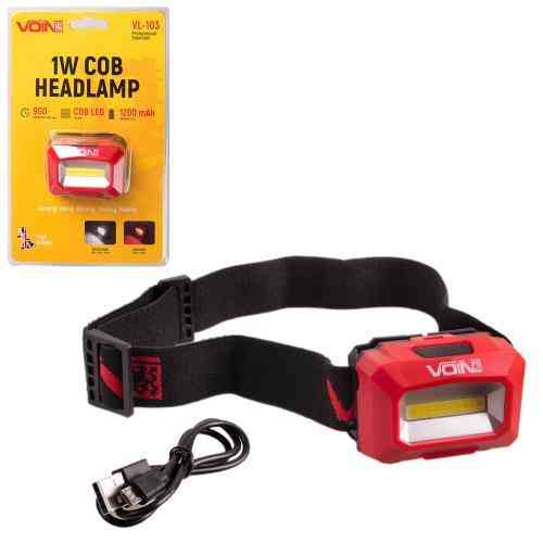 Налобный фонарь VOIN VL-103 с 1W COB светодиодом (W/R), аккумулятор 1200mAh, регулируемый наклон Харьков