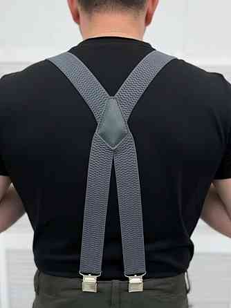 Підтяжки для штанів чоловічі сірі надійні на крест з металеві прищіпки Одеса